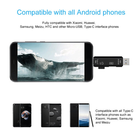 D-188 3 in 1 TF & USB to Micro USB & Type-C Card Reader OTG Adapter Connector