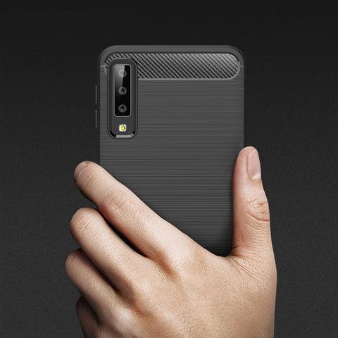 For Galaxy A7 (2018) / A750 Brushed Carbon Fiber Texture TPU Shockproof Anti-slip Soft Protective Back Cover Case, For Galaxy A7 (2018)