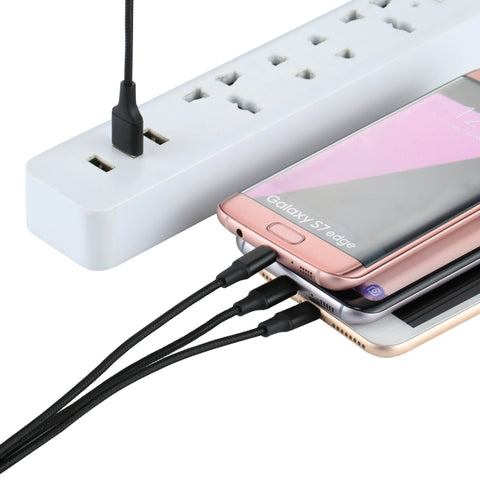 2A 1.2m 3 in 1 USB to 8 Pin & USB-C / Type-C & Micro USB Nylon Weave Charging Cable