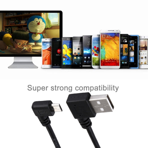 20cm USB 2.0 Male Angle Left to Left Turn Micro USB Male Angle Data Charging Cable, The plug is on the same side