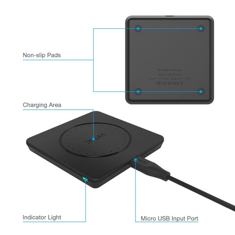 Vinsic 5V 1A Output Qi Standard Portable Wireless Charger Pad, Vinsic