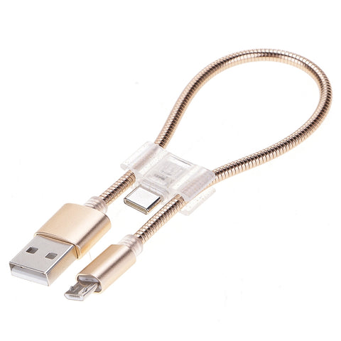 24cm 2A Micro USB + USB-C / Type-C to USB Flexible Data Charging Cable