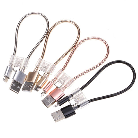24cm 2A Micro USB + USB-C / Type-C to USB Flexible Data Charging Cable