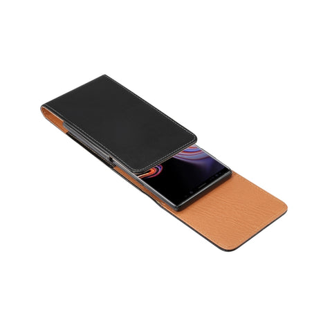 Men Glossy Texture Portable Mobile Phone Back Buckle Vertical Sleeve Waist Pack Leather Case for 6.3 Inch or Below Smartphones, 6.3 inch Glossy Texture