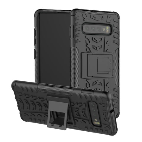 Tire Texture TPU+PC Shockproof Case for Galaxy S10+, with Holder, For Galaxy S10+
