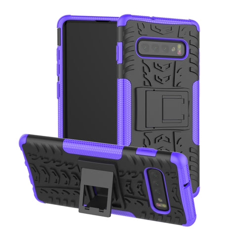 Tire Texture TPU+PC Shockproof Case for Galaxy S10+, with Holder, For Galaxy S10+