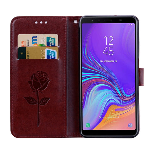 Rose Embossed Horizontal Flip PU Leather Case for Samsung Galaxy A7 (2018) , with Holder & Card Slots & Wallet, For Samsung Galaxy A7 (2018)