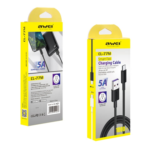 awei CL-77M 5A USB to Micro USB Interface Smart Fast Charge TPE Data Cable, Cable Length: 1m, Micro USB