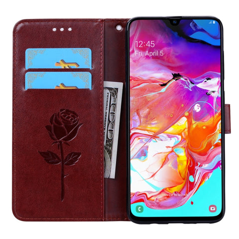 Rose Embossed Horizontal Flip PU Leather Case for Galaxy A70, with Holder & Card Slots & Wallet, For Samsung Galaxy A70