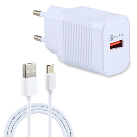 LZ-728 2 in 1 18W QC 3.0 USB Interface Travel Charger + USB to USB-C / Type-C Data Cable Set, EU Plug, Cable Length: 1m, with USB-C / Type-C Cable