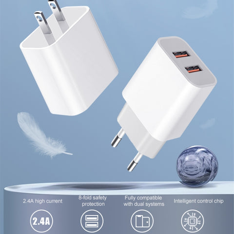 M117 2.4A Dual USB Port Flash Charger Travel Charger, EU Plug, Dual USB