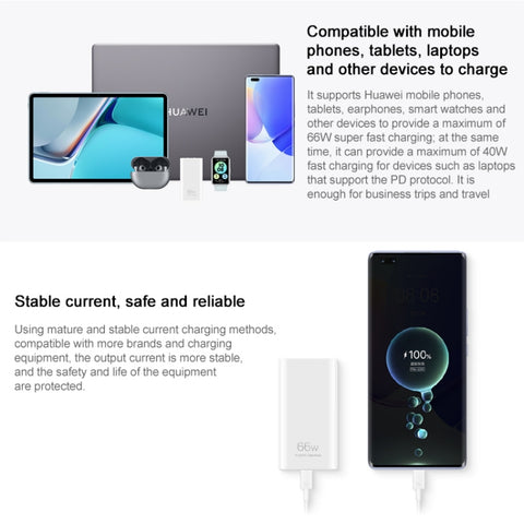 Original Huawei 66W GaN Ultra-thin Travel Charger Power Adapter with Type-C / USB-C Cable