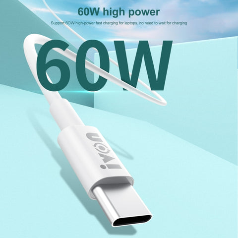 IVON CA203 60W PD USB-C / Type-C to USB-C / Type-C Fast Charging Data Cable, Cable Length: 1m