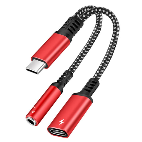 2 in 1 USB-C / Type-C Male to PD 60W USB-C / Type-C Charging + 3.5mm Audio Female Earphone Adapter