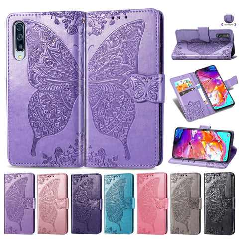 Butterfly Love Flowers Embossing Horizontal Flip Leather Case for Galaxy A70, with Holder & Card Slots & Wallet & Lanyard, For Galaxy A70