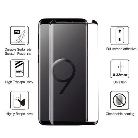 For Galaxy S9+ 0.33mm 9H Surface Hardness 3D Curved Edge Anti-scratch Non-full Screen HD Fully Adhesive Glass Screen Protector, For Galaxy S9+ Fully Adhesive