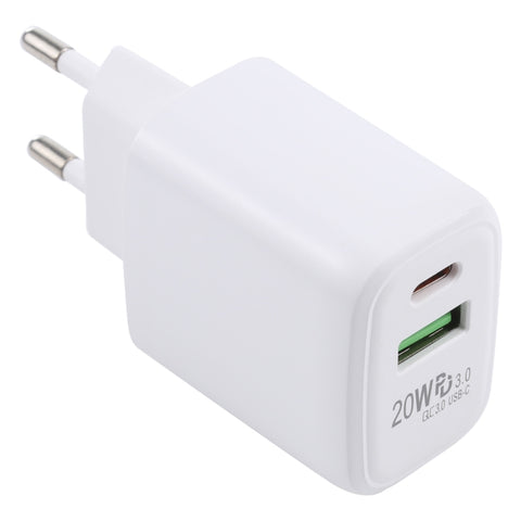 LZ-215A+C 20W QC 3.0 USB + PD 3.0 USB-C / Type-C Fast Charging Travel Charger, EU Plug, EU Plug