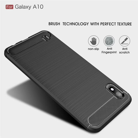 Brushed Texture Carbon Fiber Shockproof TPU Case for Galaxy A10, 三星 Galaxy A10