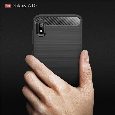 Brushed Texture Carbon Fiber Shockproof TPU Case for Galaxy A10, 三星 Galaxy A10