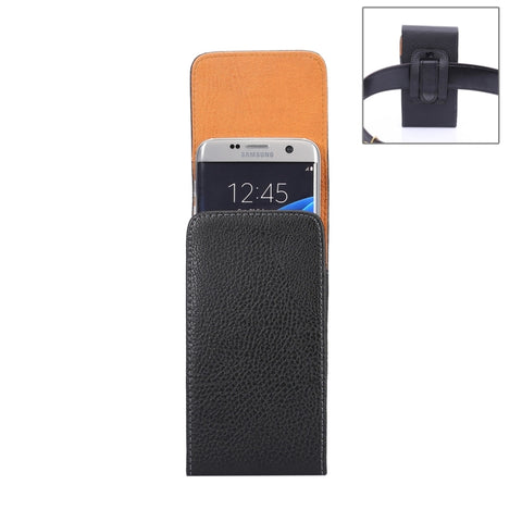 For Galaxy S7 Edge / G935 Litchi Texture Vertical Flip Leather Case Waist Bag with Back Clip(Black)