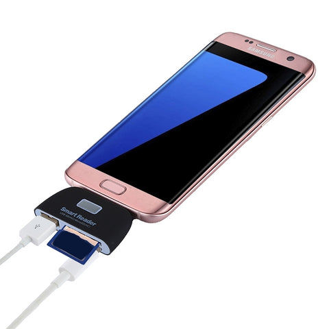 TF + SD + USB 2.0 + Micro USB Port to Micro USB OTG Smart Card Reader Connection Kit with LED Indicator Light