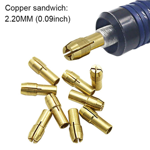 10 PCS Three-claw Copper Clamp Nut for Electric Mill Fittings，Bore diameter: 2.2mm, Bore diameter: 2.2mm