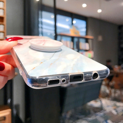 Marble Strip with Bracket TPU Mobile Phone Case for Samsung Galaxy S10 Protection Back Cover, For Galaxy S10