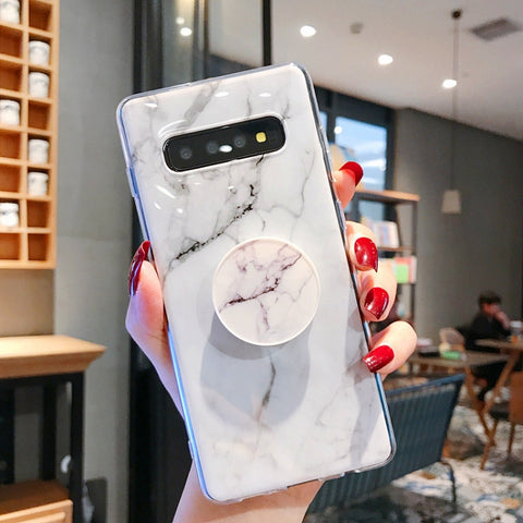 Marble Strip with Bracket TPU Mobile Phone Case for Samsung Galaxy S10 Protection Back Cover, For Galaxy S10