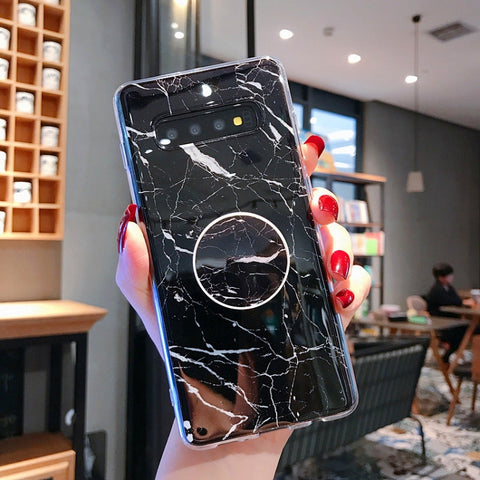 Marble Strip with Bracket TPU Mobile Phone Case for Samsung Galaxy S10 Protection Back Cover, For Galaxy S10