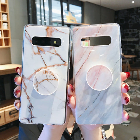 Marble Strip with Bracket TPU Mobile Phone Case for Samsung Galaxy S10 Protection Back Cover, For Galaxy S10