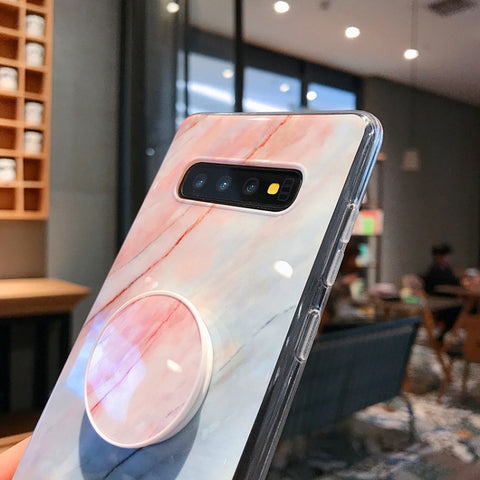 Marble Strip with Bracket TPU Mobile Phone Case for Samsung Galaxy S10 Protection Back Cover, For Galaxy S10