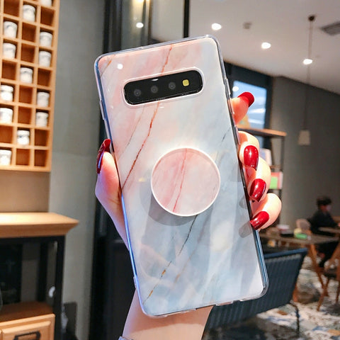 Marble Strip with Bracket TPU Mobile Phone Case for Samsung Galaxy S10 Protection Back Cover, For Galaxy S10