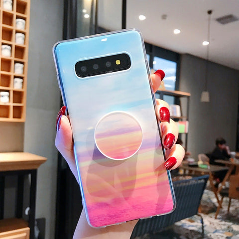 Marble Strip with Bracket TPU Mobile Phone Case for Samsung Galaxy S10 Protection Back Cover, For Galaxy S10