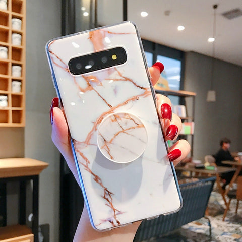 Marble Strip with Bracket TPU Mobile Phone Case for Samsung Galaxy S10 Protection Back Cover, For Galaxy S10