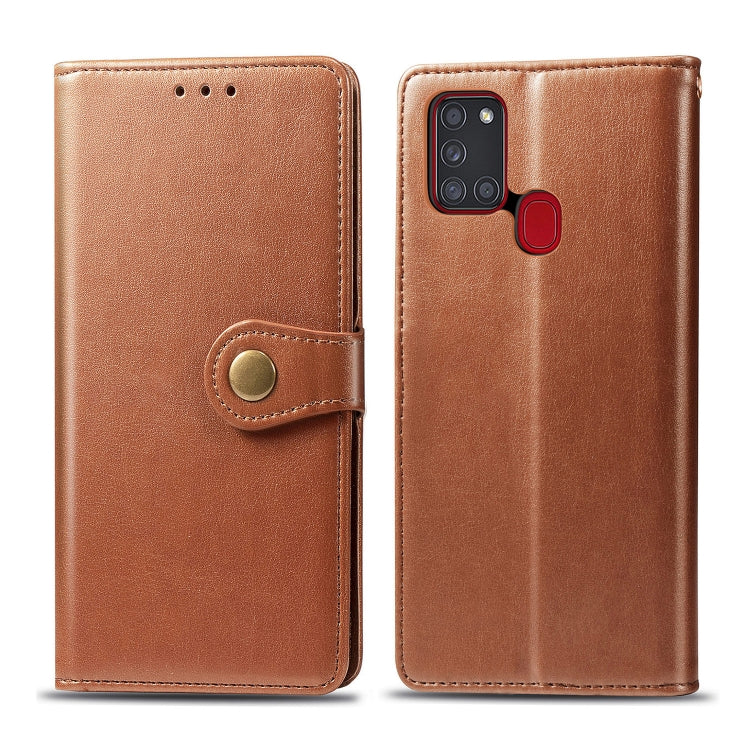 For Samsung Galaxy A21S Retro Solid Color Leather Buckle Phone Case with Lanyard & Photo Frame & Card Slot & Wallet & Stand Function, For Galaxy A21S