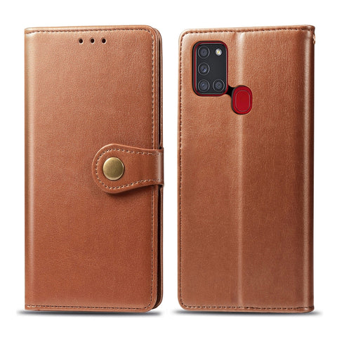 For Samsung Galaxy A21S Retro Solid Color Leather Buckle Phone Case with Lanyard & Photo Frame & Card Slot & Wallet & Stand Function, For Galaxy A21S