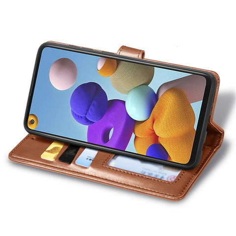 For Samsung Galaxy A21S Retro Solid Color Leather Buckle Phone Case with Lanyard & Photo Frame & Card Slot & Wallet & Stand Function, For Galaxy A21S