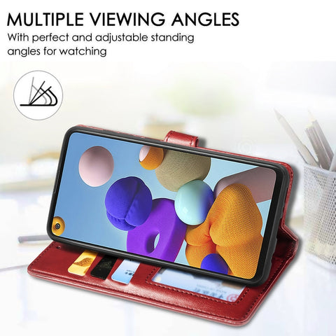 For Samsung Galaxy A21S Retro Solid Color Leather Buckle Phone Case with Lanyard & Photo Frame & Card Slot & Wallet & Stand Function, For Galaxy A21S