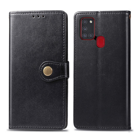 For Samsung Galaxy A21S Retro Solid Color Leather Buckle Phone Case with Lanyard & Photo Frame & Card Slot & Wallet & Stand Function, For Galaxy A21S
