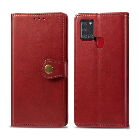 For Samsung Galaxy A21S Retro Solid Color Leather Buckle Phone Case with Lanyard & Photo Frame & Card Slot & Wallet & Stand Function, For Galaxy A21S