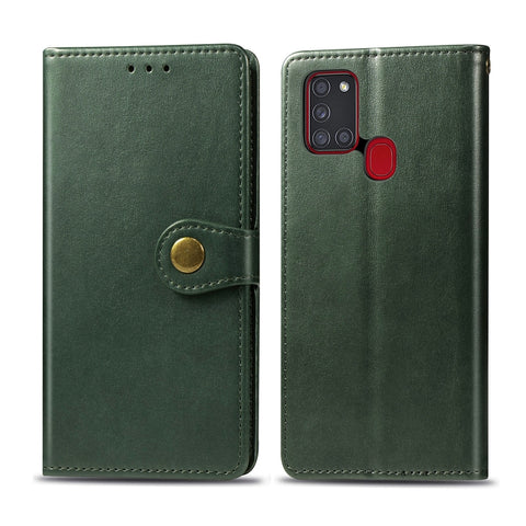 For Samsung Galaxy A21S Retro Solid Color Leather Buckle Phone Case with Lanyard & Photo Frame & Card Slot & Wallet & Stand Function, For Galaxy A21S