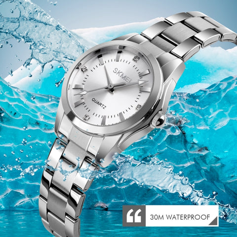 SKmei 1620 Delicate Rhinestone Creative Casual Waterproof Quartz Women Watch Steel Strap Watch