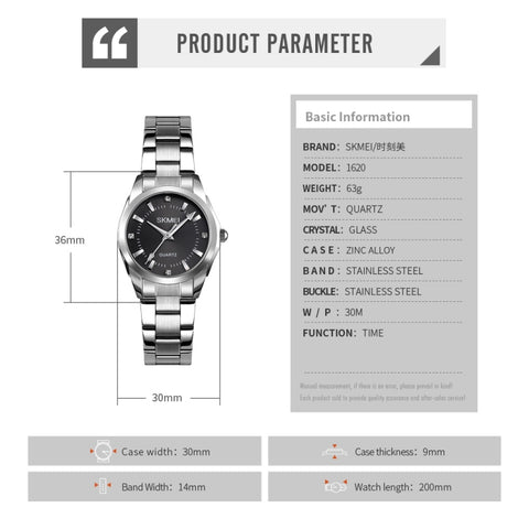 SKmei 1620 Delicate Rhinestone Creative Casual Waterproof Quartz Women Watch Steel Strap Watch