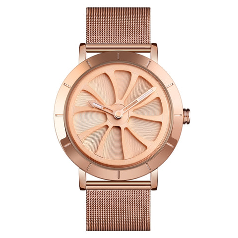SKMEI 9204 Fashion Skeleton Rotating Dial Waterproof Business Mesh Belt Quartz Watch Men Watch