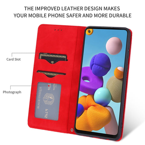 Retro Skin Feel Business Magnetic Horizontal Flip Leather Case, For Samsung Galaxy A21s
