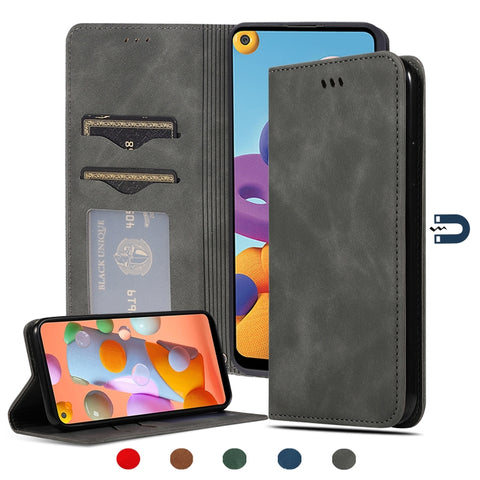 Retro Skin Feel Business Magnetic Horizontal Flip Leather Case, For Samsung Galaxy A21s