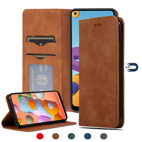 Retro Skin Feel Business Magnetic Horizontal Flip Leather Case, For Samsung Galaxy A21s
