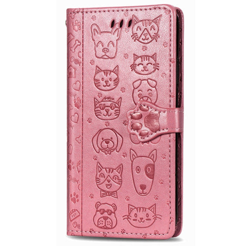 Cute Cat and Dog Embossed Horizontal Flip Leather Case with Holder & Card Slots & Wallet & Cartoon Clasp & Lanyard, For OPPO A5 (2020), For Huawei Y8S, For Samsung Galaxy A21, For Galaxy A21
