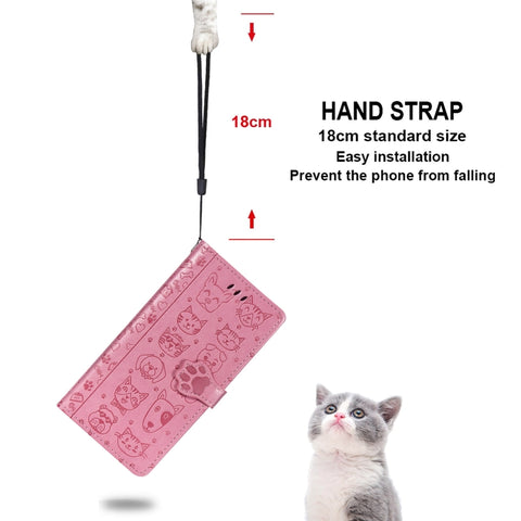 Cute Cat and Dog Embossed Horizontal Flip Leather Case with Holder & Card Slots & Wallet & Cartoon Clasp & Lanyard, For OPPO A5 (2020), For Huawei Y8S, For Samsung Galaxy A21, For Galaxy A21