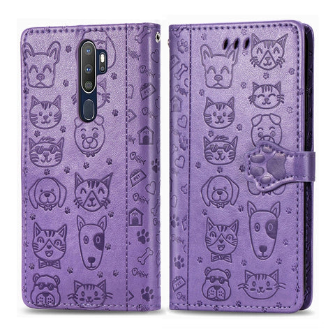 Cute Cat and Dog Embossed Horizontal Flip Leather Case with Holder & Card Slots & Wallet & Cartoon Clasp & Lanyard, For OPPO A5 (2020), For Huawei Y8S, For Samsung Galaxy A21, For Galaxy A21